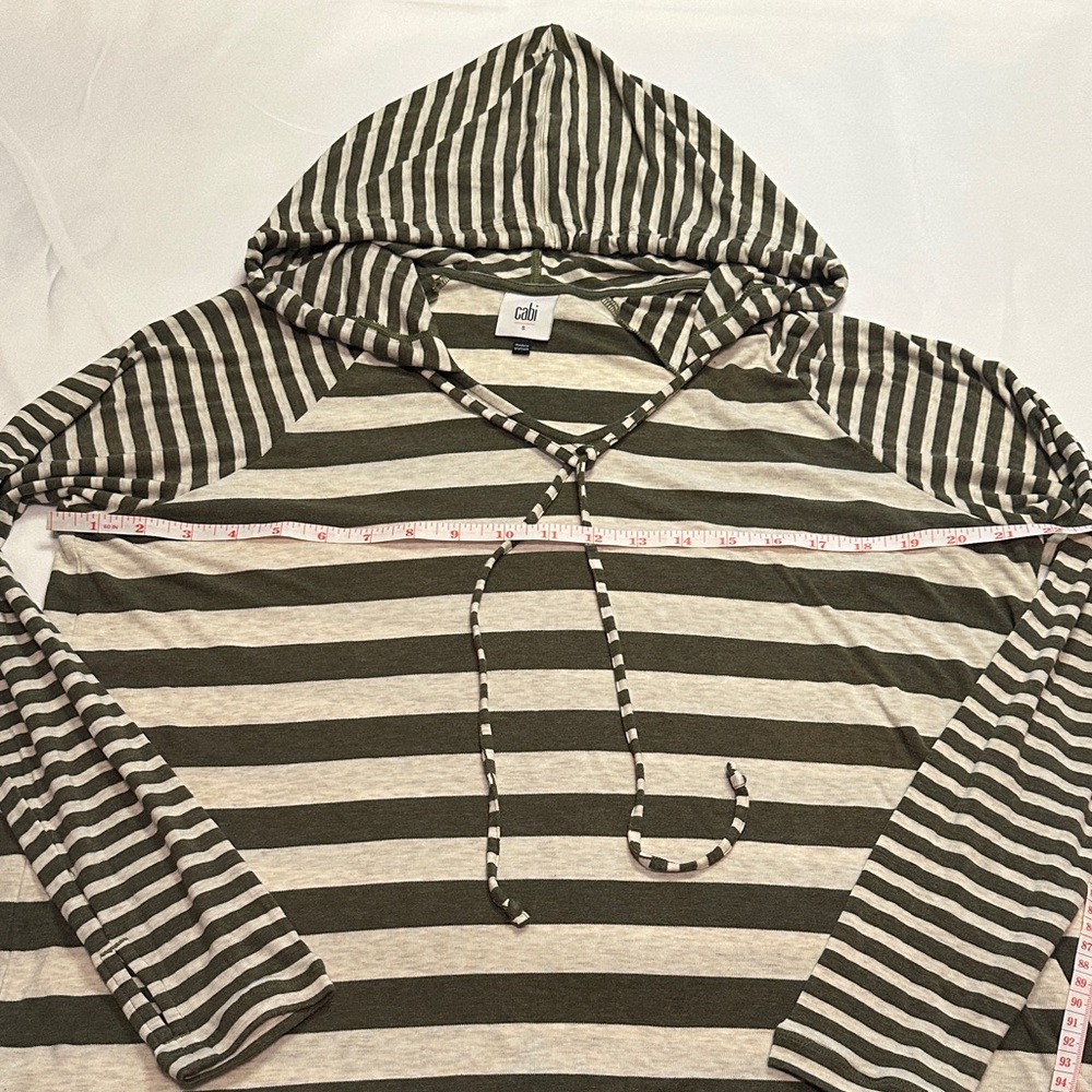 CAbi Playoff Hoodie Olive White Striped Oversized Lightweight Knit Top Size S - Picture 5 of 6